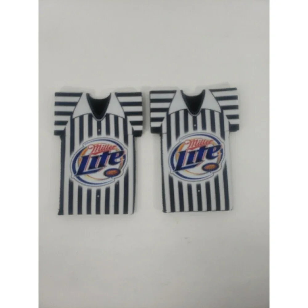 Miller Lite Referee Shirt Beer Bottle Sleeve Koozie NFL Black White Lot of Two
